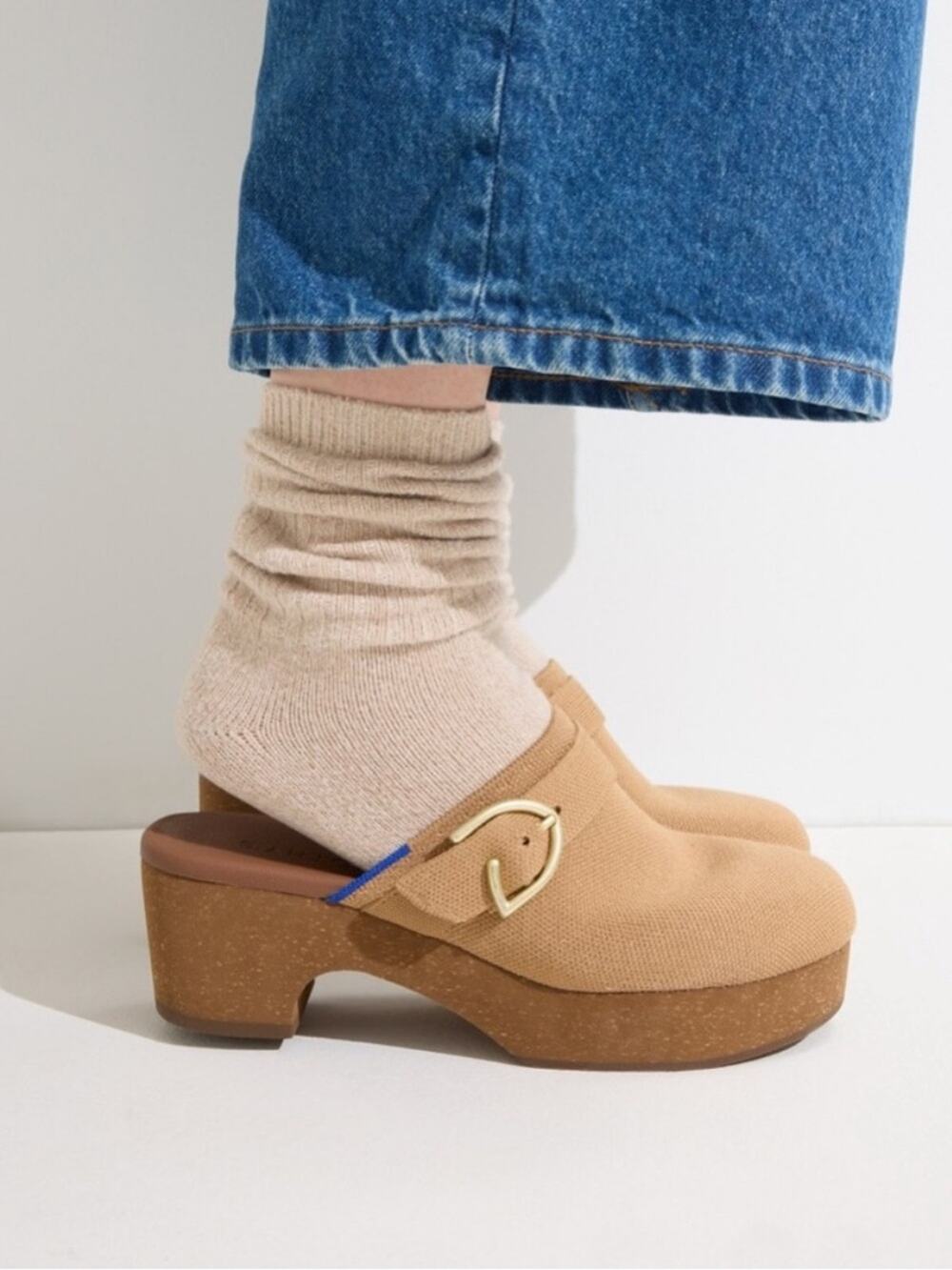 ROTHY'S The Classic Heeled Mule Clogs Butternut Brown Buckle  - Sz 9